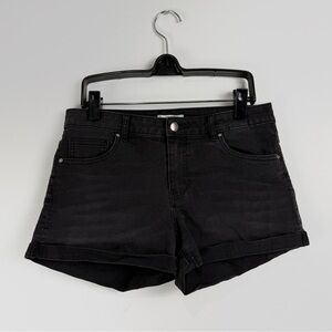 H&M Black Denim Jeans Shorts Mini Rolled Hem Size 6